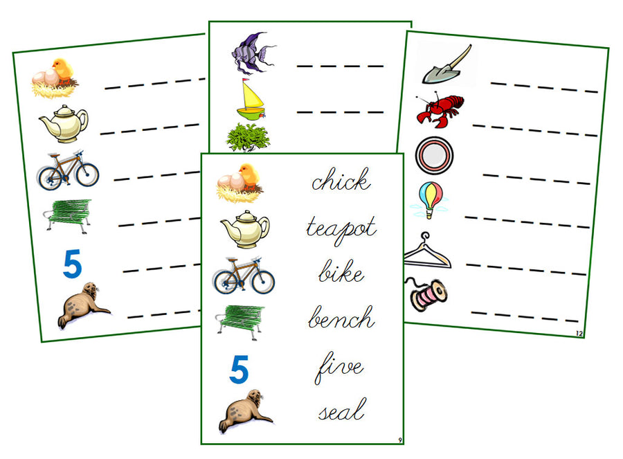 Montessori Green Phonogram Spelling Cards - Set 1 - CURSIVE - Montessori Print Shop phonogram lesson