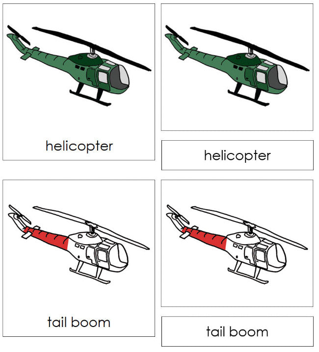 Parts of a Helicopter Nomenclature Cards (red) - Montessori Print Shop Digital Download