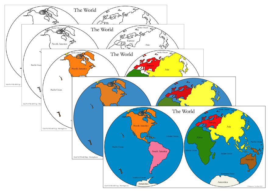 World Hemispheres Maps & Masters - Montessori Print Shop Digital Download