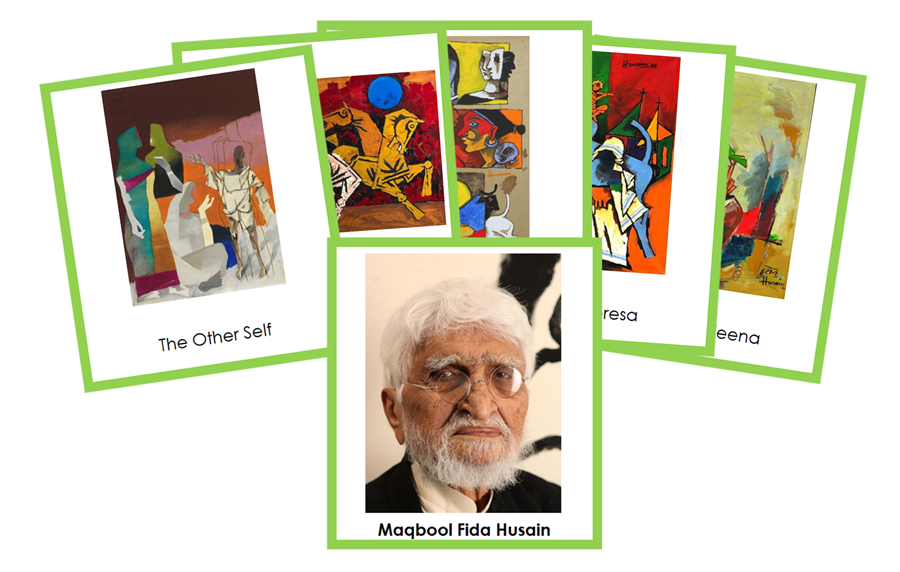 Maqbool Fida Husain 3-Part Art Cards (color-coded) - Montessori Print Shop Digital Download