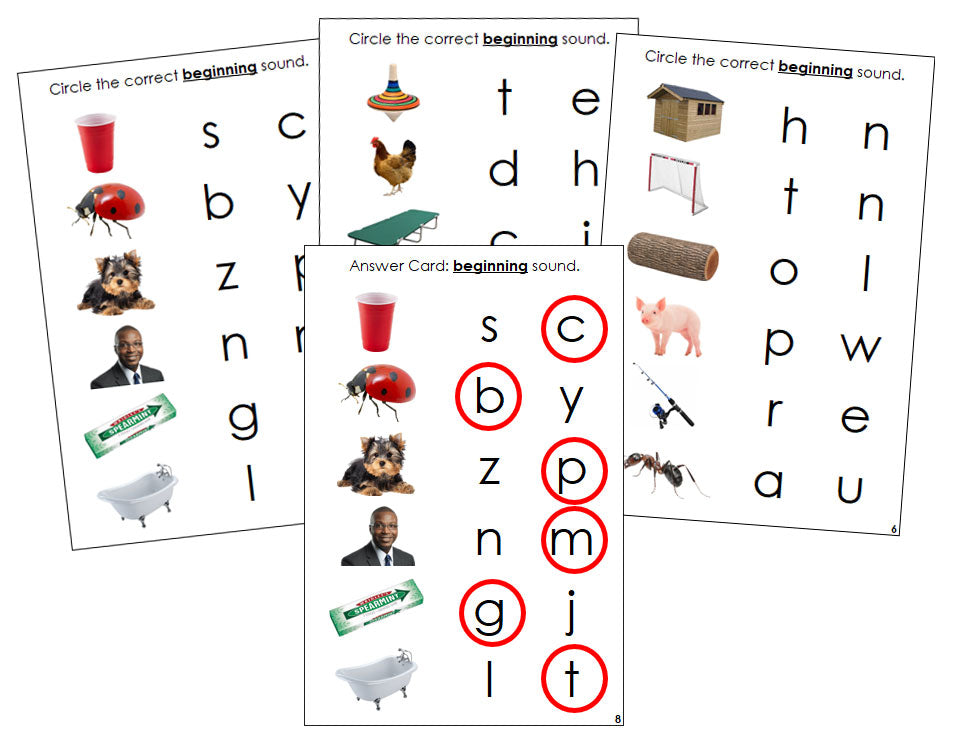 Montessori Step 1: Initial Sound Choice Cards (photos) - Montessori Print Shop phonics program