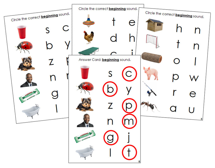 Montessori Step 1: Initial Sound Choice Cards (photos) - Montessori Print Shop phonics program