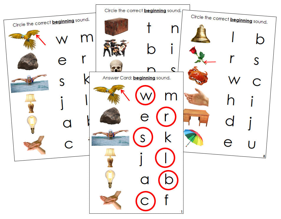 Montessori Step 2: Initial Sound Choice Cards (photos) - Montessori Print Shop phonics program