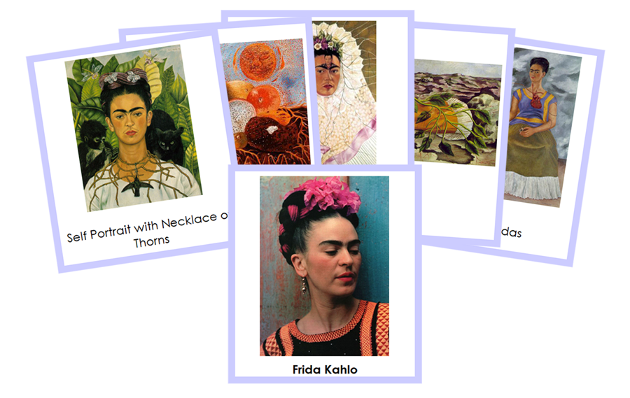Frida Kahlo 3-Part Art Cards (color-coded) - Montessori Print Shop Digital Download