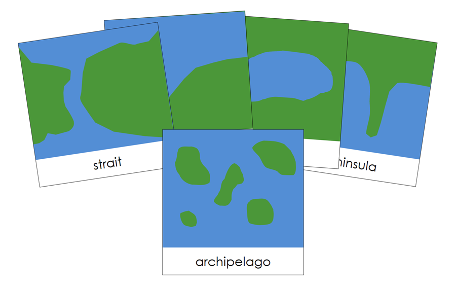 Land & Water Forms 3-Part Cards (b/g) by Montessori Print Shop