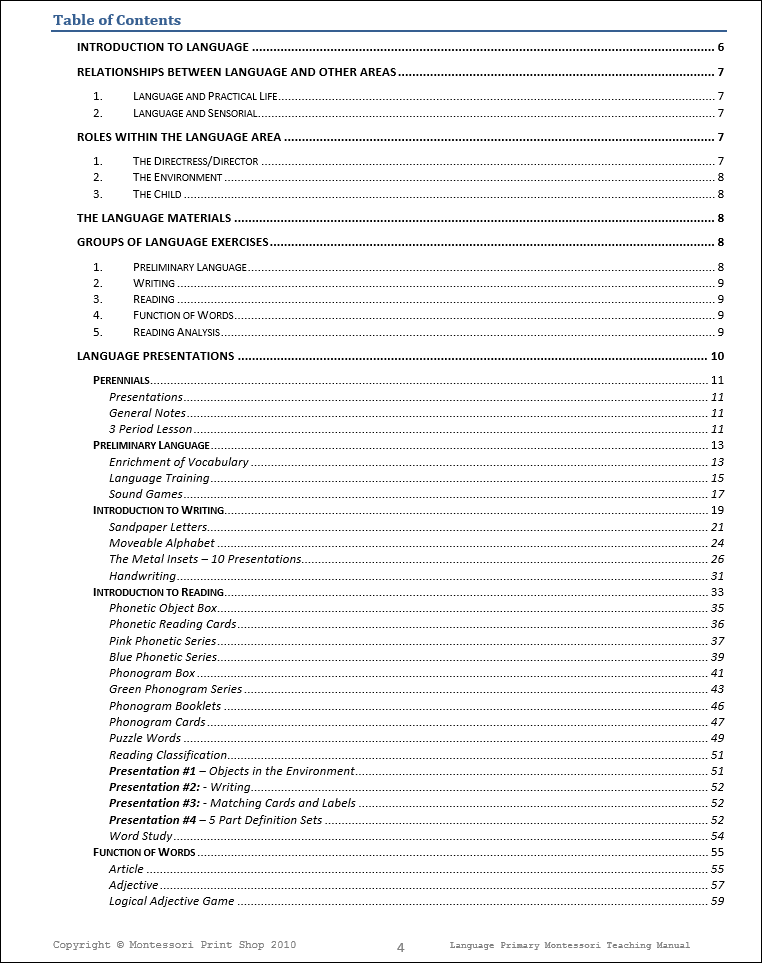 Primary Montessori Language Teaching Manual by Montessori Print Shop