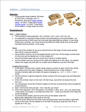 Primary Montessori Math - Addition (Collective Exercise) - Primary Montessori Teaching Manual by Montessori Print Shop