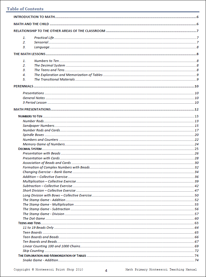 Primary Montessori Math Teaching Manual by Montessori Print Shop