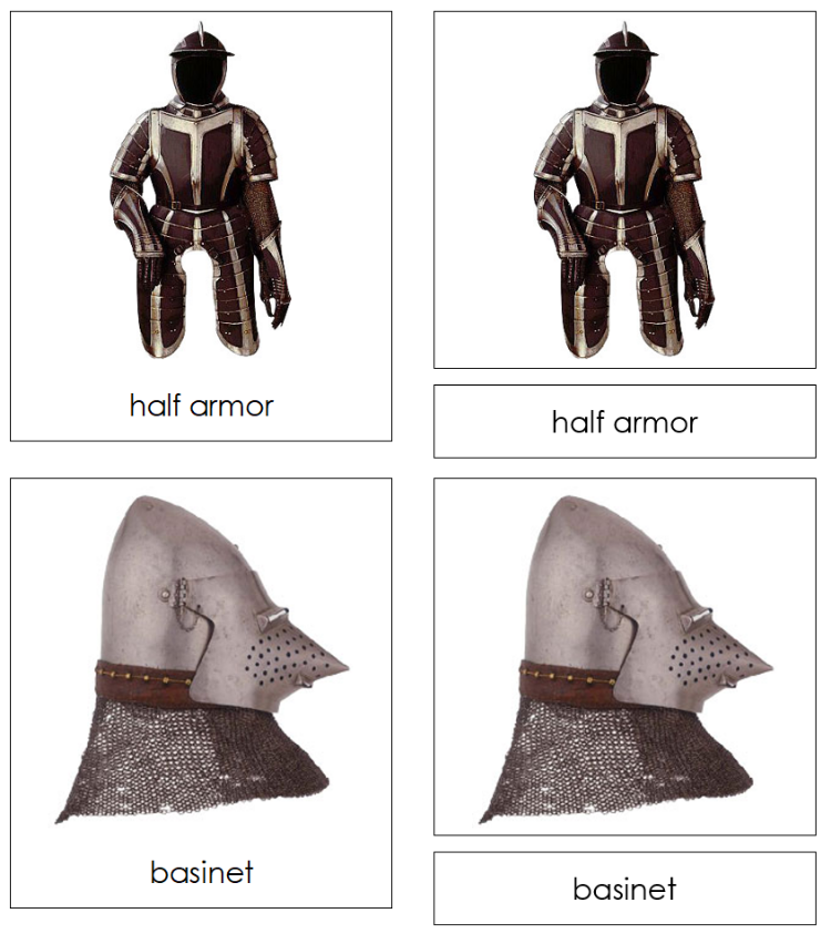 Types of Medieval Knight Equipment 3-Part Classified Cards - Montessori Print Shop Digital Download