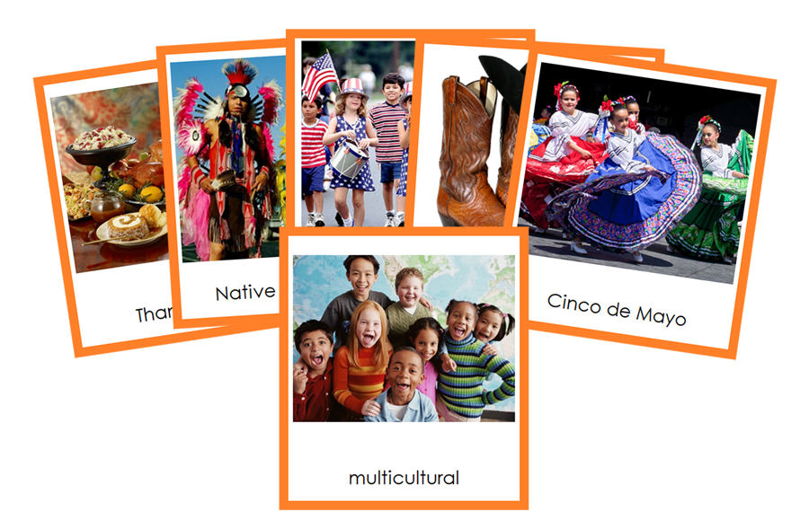 Culture of North America 3-Part Cards (color-coded) by Montessori Print Shop