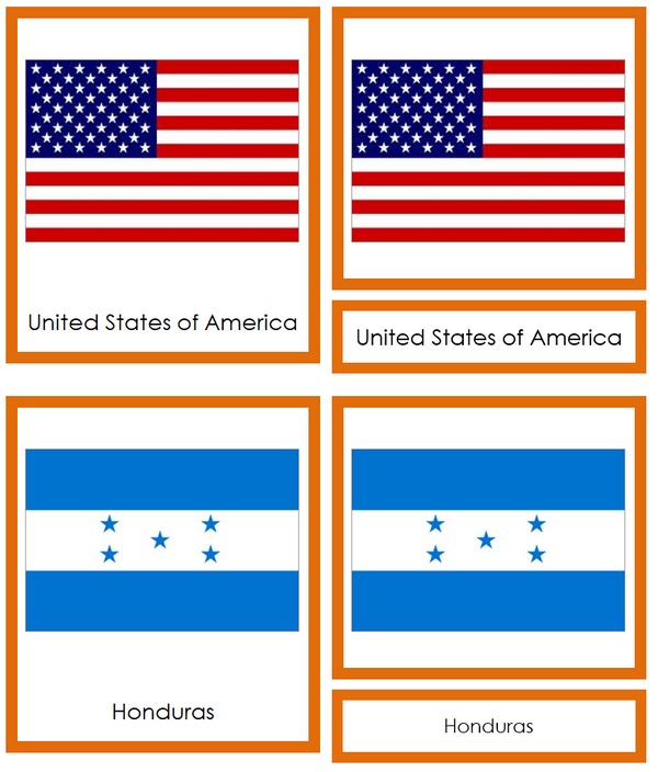 North American Flags (color-coded) - Montessori Print Shop Digital Download