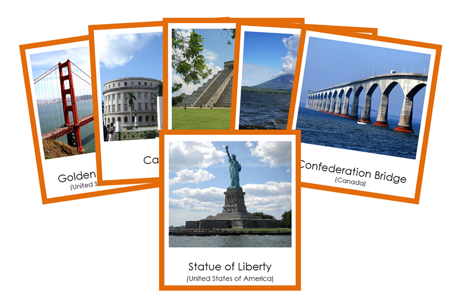 Landmarks of North America 3-Part Cards (color-coded) by Montessori Print Shop