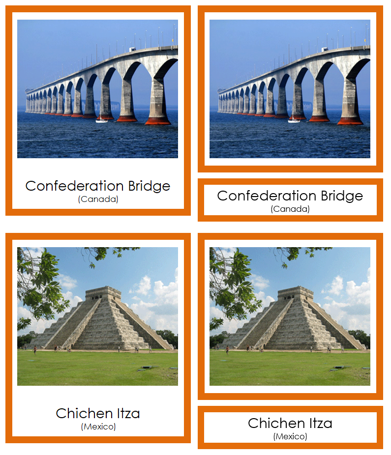 Landmarks of North America 3-Part Cards (color-coded) by Montessori Print Shop