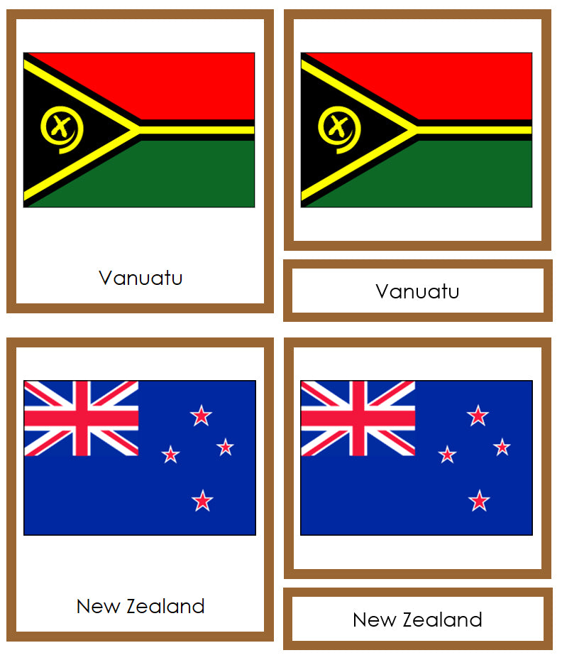 Flags of Oceania 3-Part Cards (color coded) by Montessori Print Shop