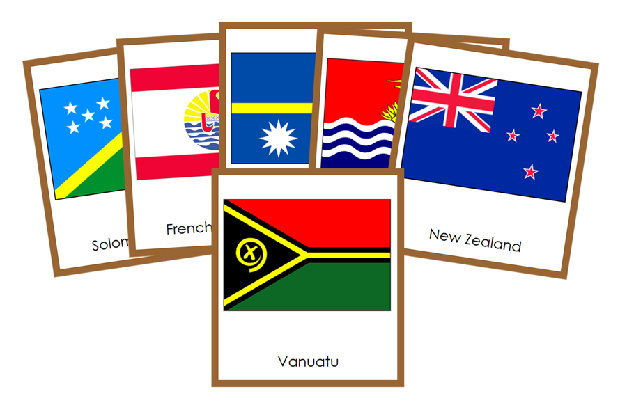 Flags of Oceania 3-Part Cards (color coded) by Montessori Print Shop