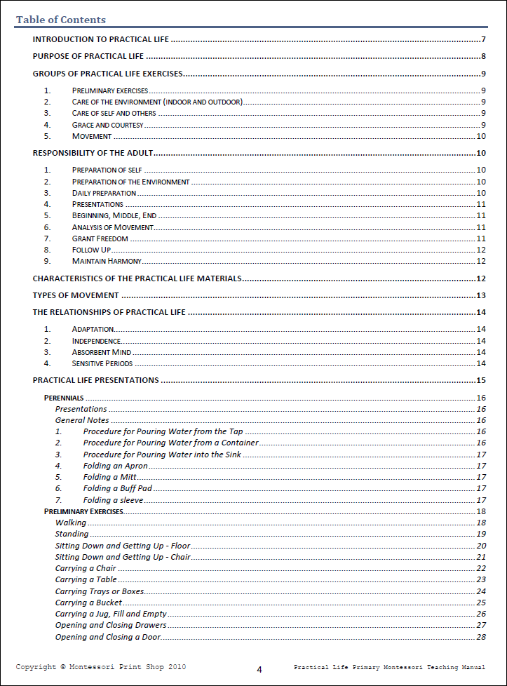 Primary Montessori Practical Life Teaching Manual