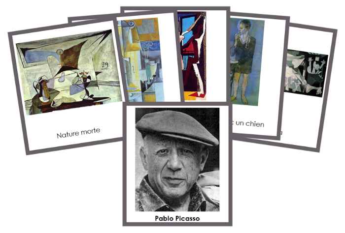 French - Pablo Picasso Art Cards (color-coded) - Montessori Print Shop Digital Download