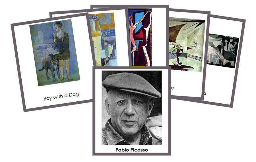 Pablo Picasso 3-Part Art Cards (color-coded) - Montessori Print Shop Digital Download
