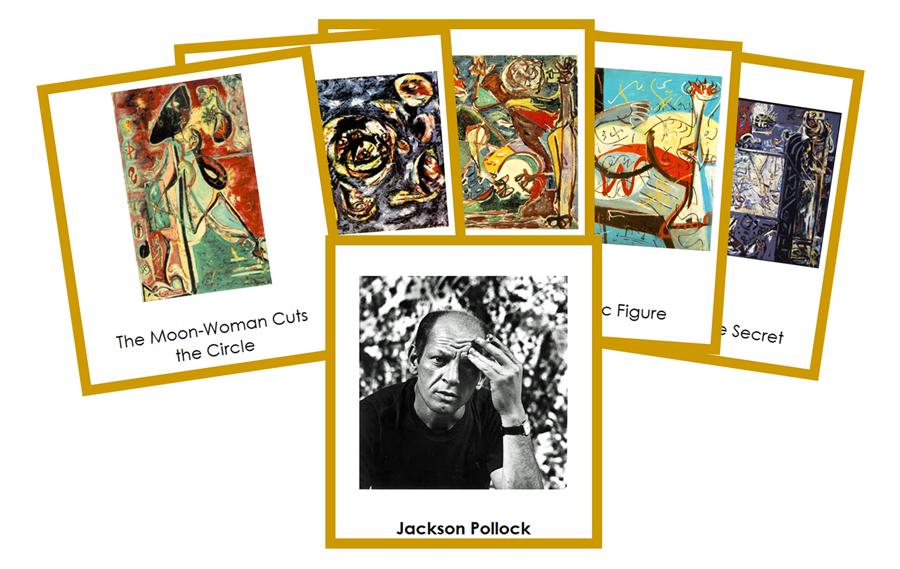 Jackson Pollock 3-Part Art Cards (color-coded) - Montessori Print Shop Digital Download