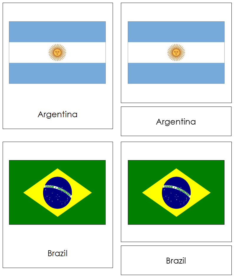 Flags of South America 3-Part Cards by Montessori Print Shop