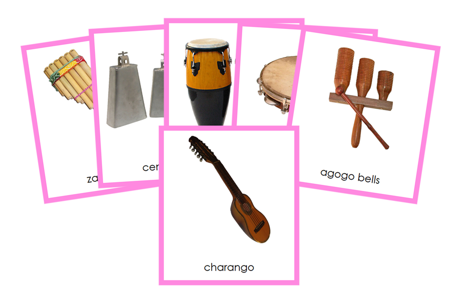 Musical Instruments of South America 3-Part Cards (color-coded) by Montessori Print Shop