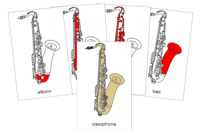 Saxophone Nomenclature Cards (red) - Montessori Print Shop Digital Download