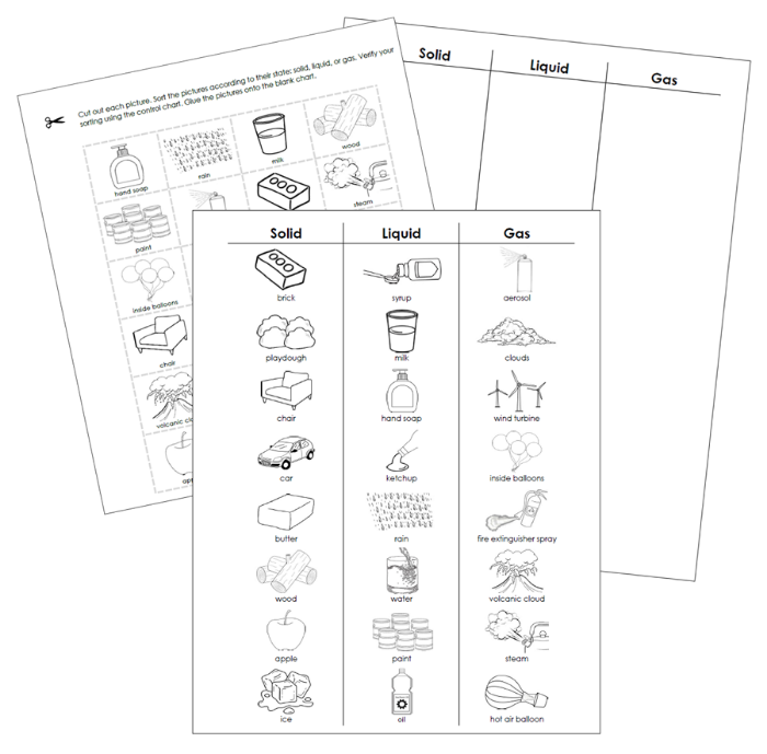 States of Matter Cut and Paste Activity Blackline Masters - Montessori Print Shop Digital Download