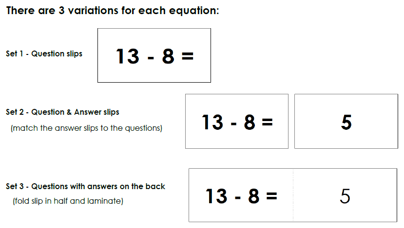 Montessori Subtraction Equation Slips - Montessori Print Shop Digital Download