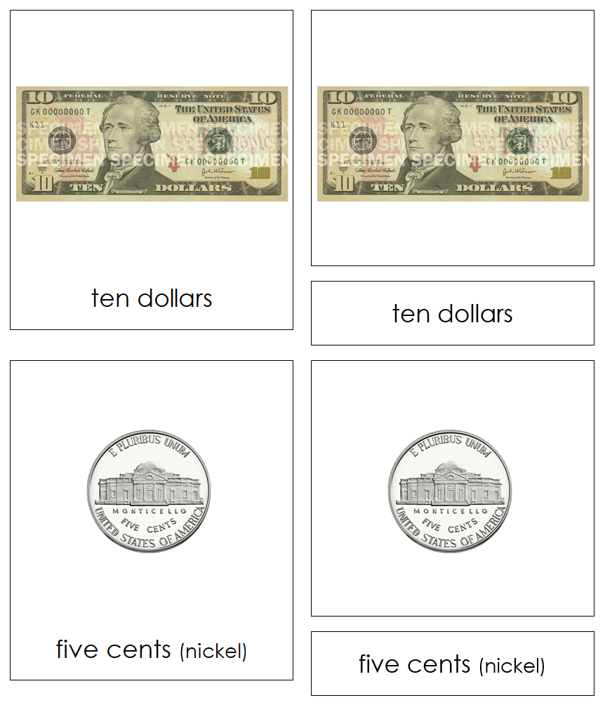 United States Currency 3-Part Cards by Montessori Print Shop