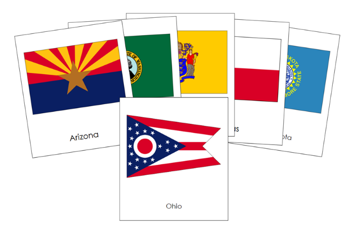 Flags of the United States 3-Part Cards - Montessori Print Shop Digital Download
