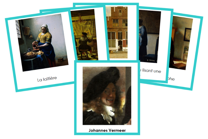 French - Johannes Vermeer Art Cards (color-coded) - Montessori Print Shop Digital Download