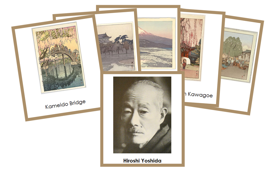 Hiroshi Yoshida 3-Part Art Cards (color-coded) - Montessori Print Shop Digital Download