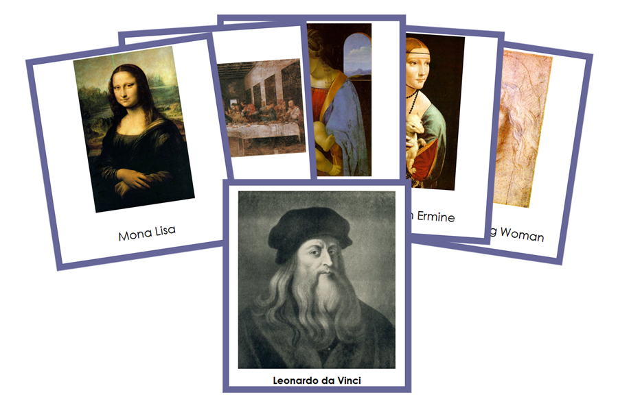 Leonardo Da Vinci 3-Part Art Cards (color-coded) - Montessori Print Shop Digital Download