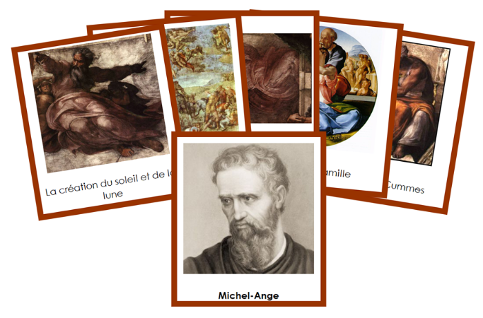 French - Michelangelo Art Cards (color-coded) - Montessori Print Shop Digital Download