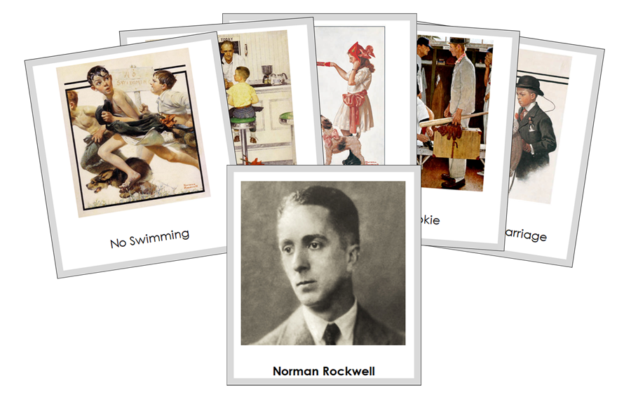 Norman Rockwell 3-Part Art Cards (color-coded) - Montessori Print Shop Digital Download