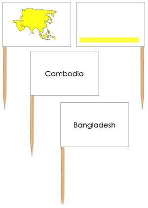 Asia Map Labels (Pin Map Flags) - Montessori Print Shop