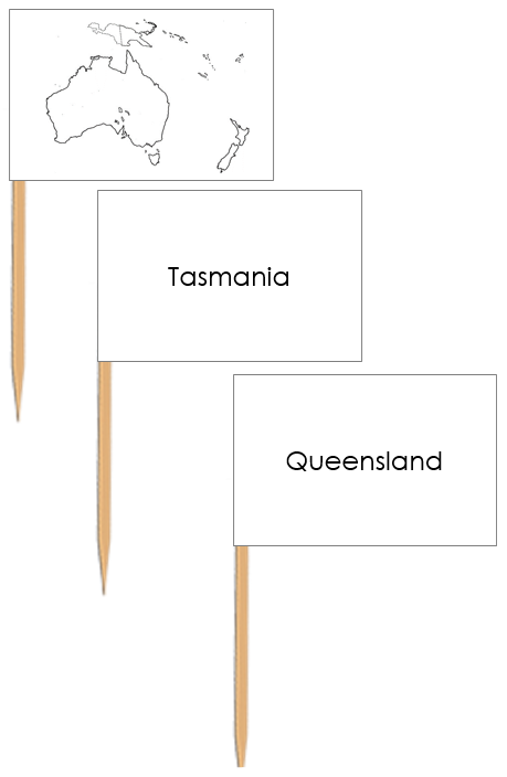 Australia Map Labels: Pin Flags - Montessori Print Shop geography materials