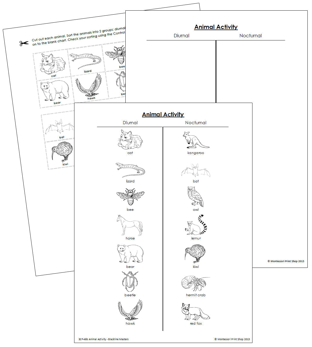 Animal Activity: Nocturnal or Diurnal? (Blackine Masters) - Montessori Print Shop for Free Printable Nocturnal And Diurnal Animals Worksheets