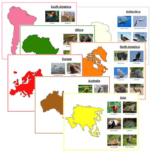 Animals of the Continents Set 2 (color-coded) - Montessori Print Shop geography and zoology lesson