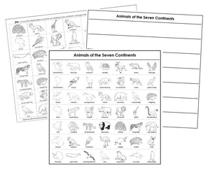 Animals of the Continents Sorting Blackline Masters - Montessori Pirnt Shop