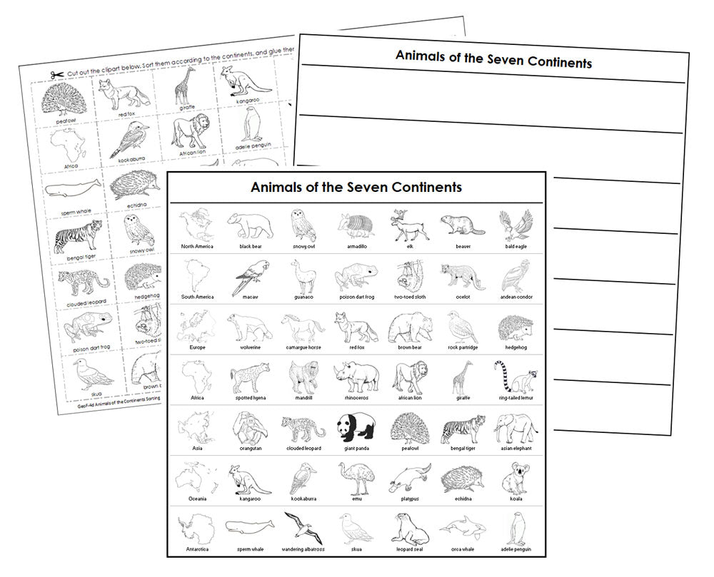 Animals of the Continents Sorting Blackline Masters - Montessori Pirnt Shop