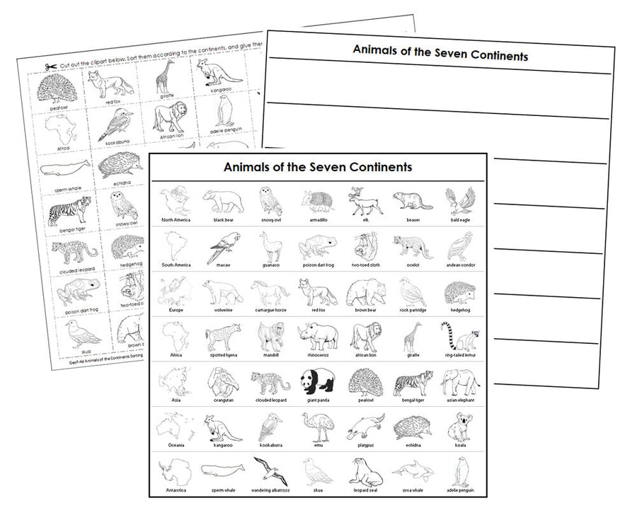 Animals of the Continents Sorting Blackline Masters - Montessori Pirnt Shop