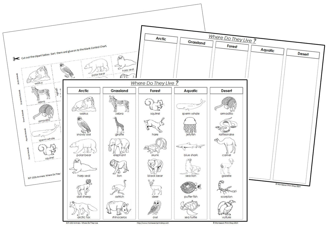 Where Do The Animals Live? (blackline masters) - Montessori Print Shop