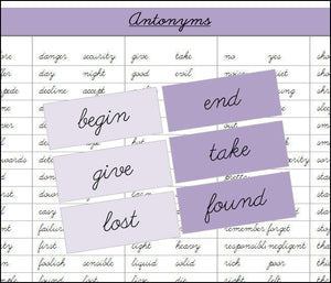 Antonyms Matching Cards - Montessori Print Shop Grammar Lessons