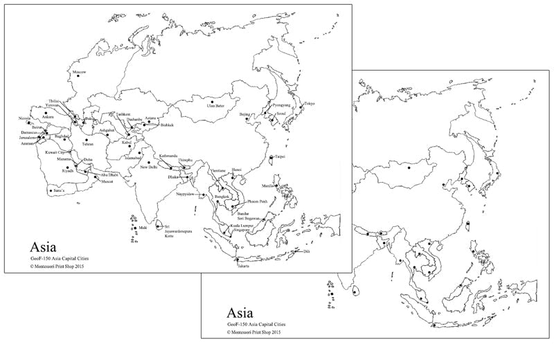 Asian Capital Cities Map - Montessori Print Shop geography materials