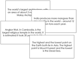 Asia Fun Facts - Montessori geography cards