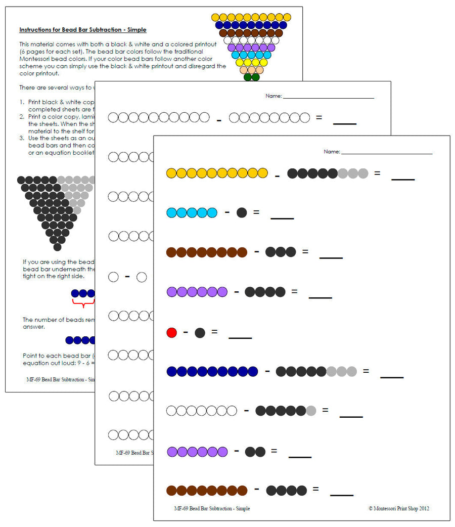 Montessori Bead Bar Subtraction - Montessori Print Shop