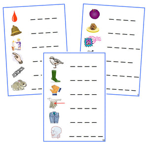 Blue Spelling Cards - CURSIVE - Montessori Print Shop phonics lesson