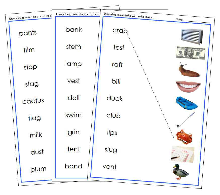 Blue Word & Picture Match (photos) - Montessori Print Shop phonetic language program