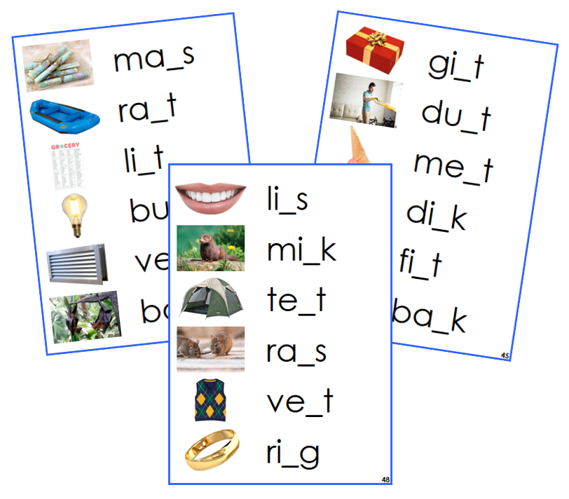 Blue CVCC Missing Consonant Cards (photos) - Montessori Print Shop